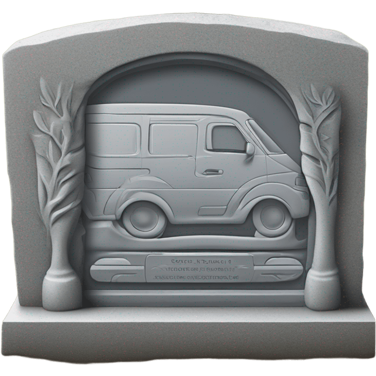 A gravestone with a minivan engraved on it emoji