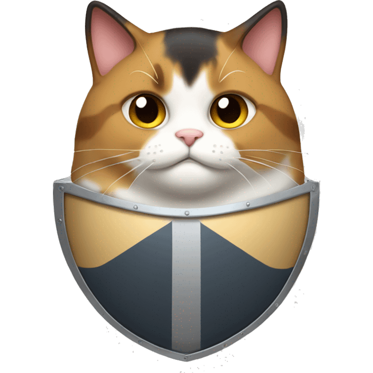 Fat calico cat with a shield  emoji