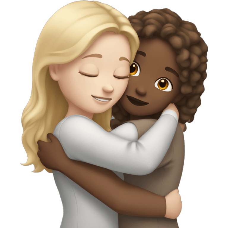 Girl hugs girl both white skinned with light brown hair emoji