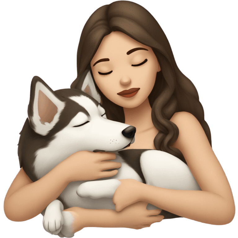 brunette Sleeping beauty girl with golden beige Husky emoji