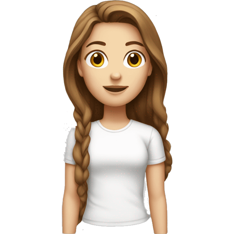 White girl with long brown hair and white tshirt emoji