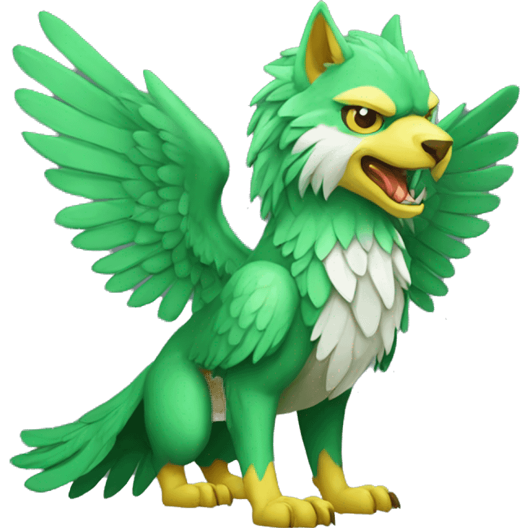 Full-body green gryphon with wolf-body with a beak for its mouth and wings emoji