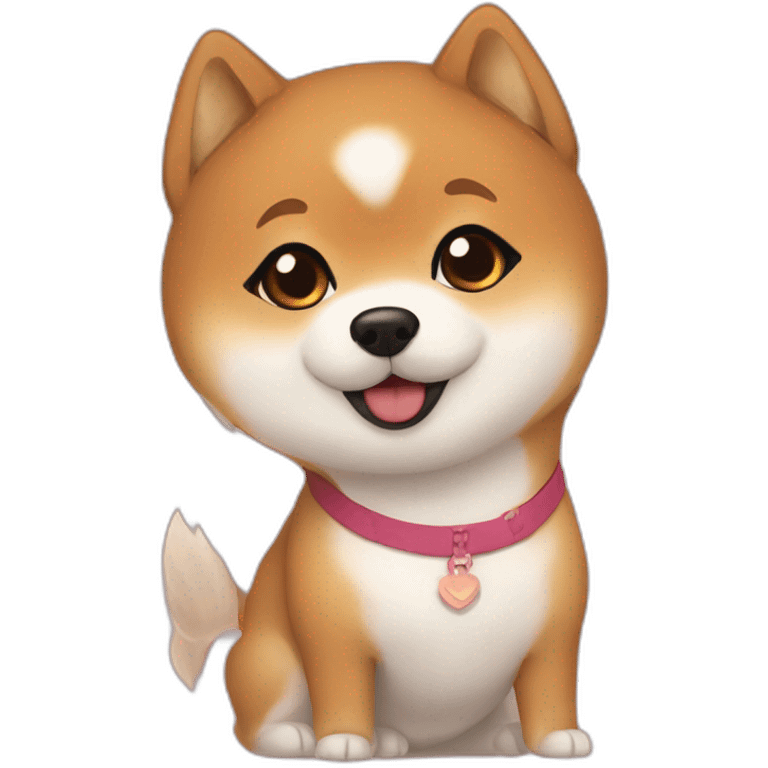 Cute Shiba-dog with her their mistress, a woman with brown and curly hair emoji