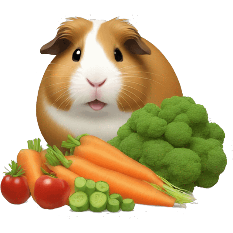 Guineapig eating a huge pile of veggies and fruit emoji