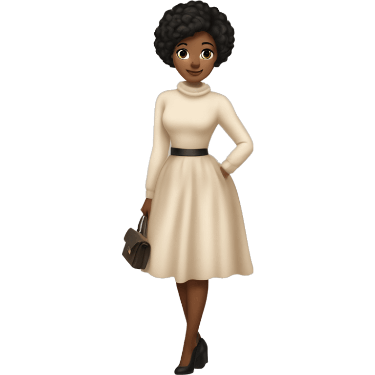 elegance princess, beige chunky sweater dress, black heel shoes, shining dark brown stocking, short cut hair emoji