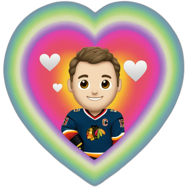 Jonathan Toews inside a rainbow heart emoji