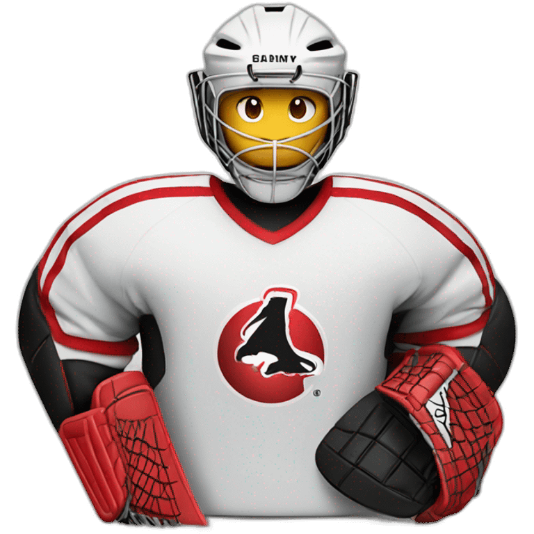 Hockey goalie with red and black equipment  emoji