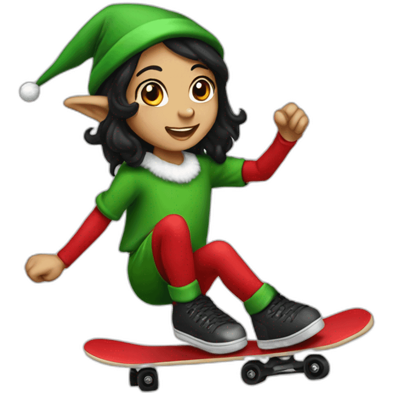 black haired elf on a skatebosrd emoji