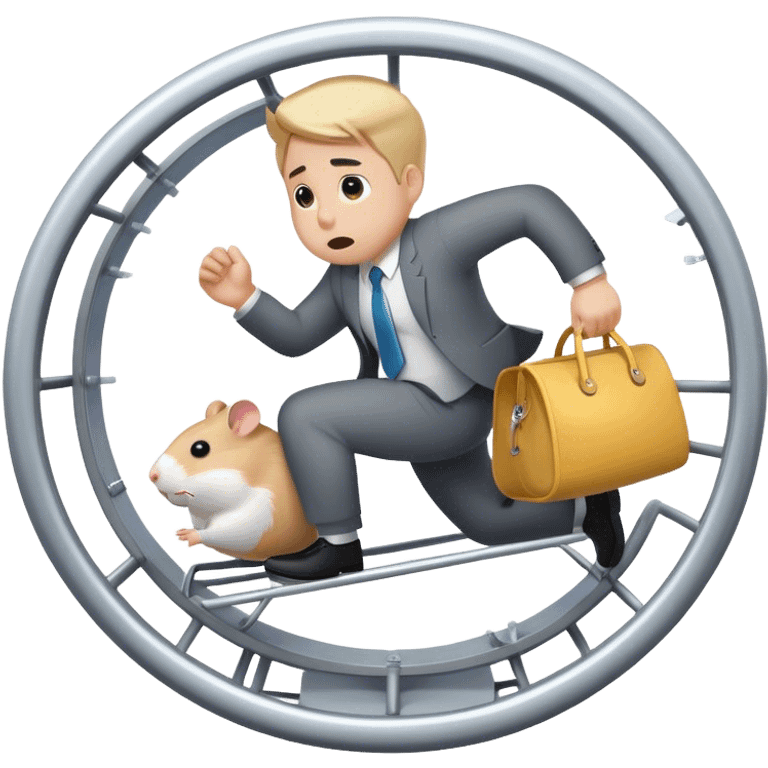 Create an emoji of a tired, overworked entrepreneur running on a hamster wheel, chasing a floating dollar sign or a bag of money. The character has dark circles under their eyes, looks exhausted, and appears stuck in an endless cycle. The hamster wheel represents constant struggle, while the money is always just out of reach. The style should be clean and easily recognizable as an emoji

 emoji