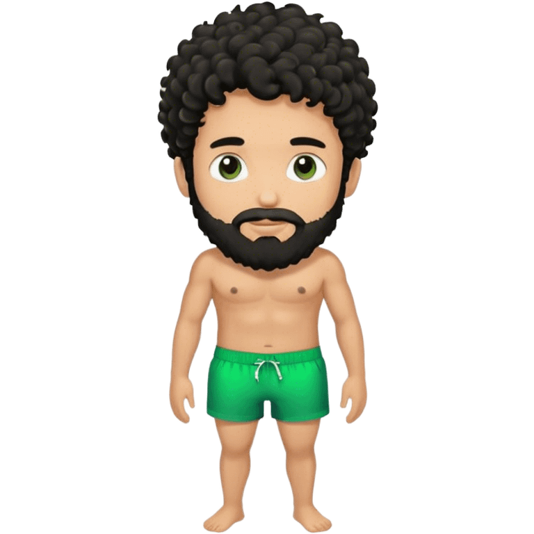 hot handsome  Man in green swimming shorts with black curly haiir with beard emoji