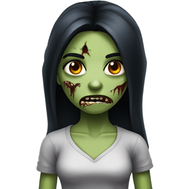 girl zombie with black long hair with teeth and serious face  emoji