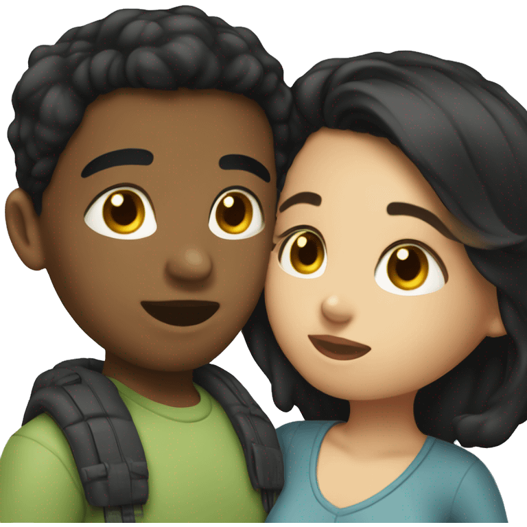 Brunette girl kissing boy with short black hair emoji