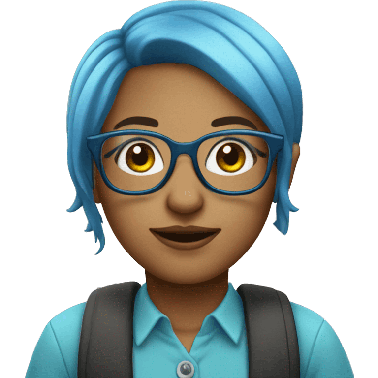 nerdy librarian with blue hair and glasses girl emoji