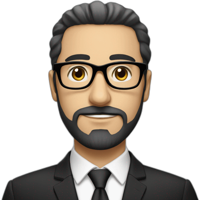 Arabic Canadian white man in a dark suits with elegant black glasses and black and white beard emoji