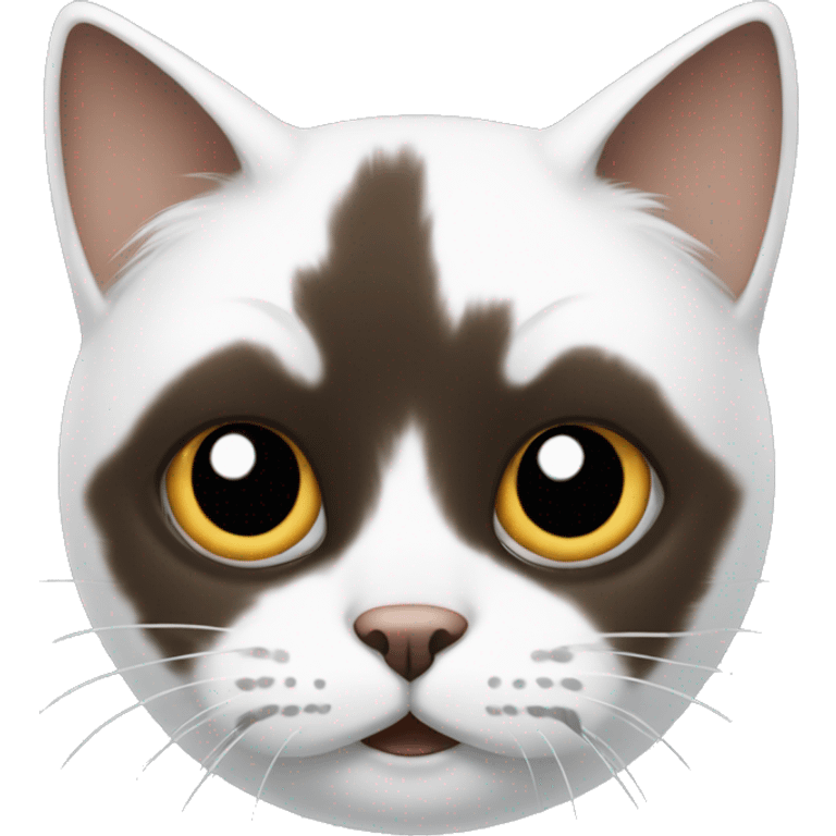 White cat with brown spot and black ear and nose emoji