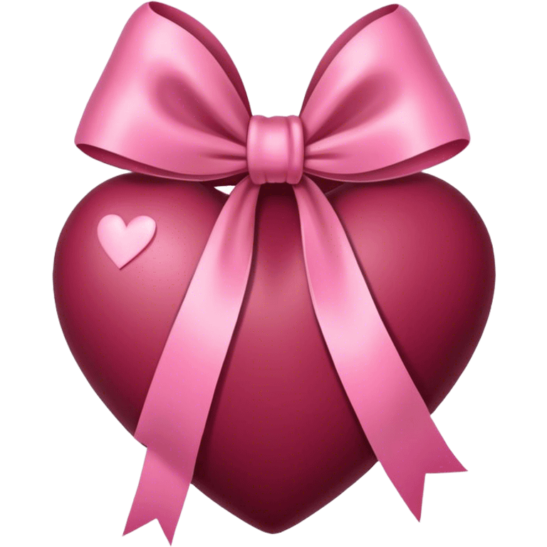 Burgundy heart with a pink bow in the middle emoji