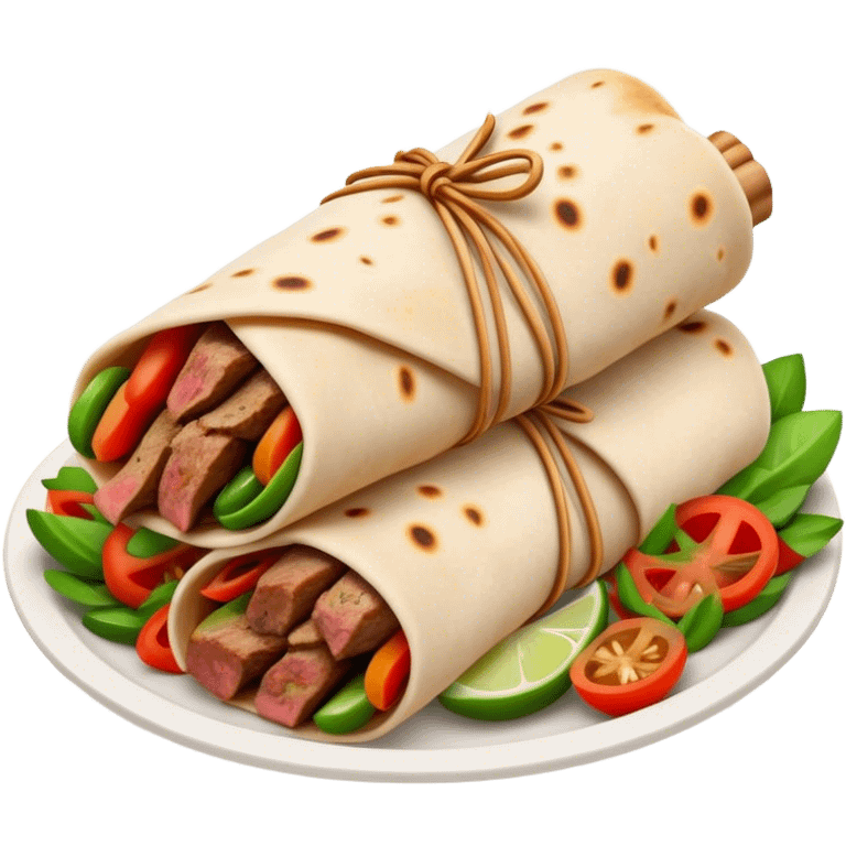 Cinematic Realistic Gyros Dish Emoji, showcasing succulent, spiced meat wrapped in pita with fresh vegetables rendered with lifelike detail and dynamic, appetizing lighting. emoji