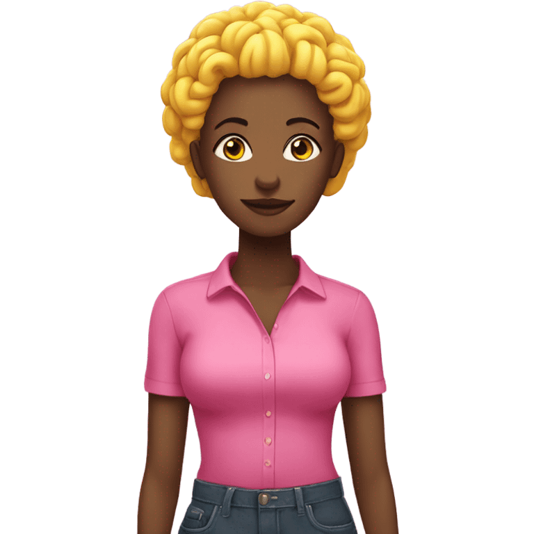 black woman wearing yellow shirt. with a huge pink brain.  emoji