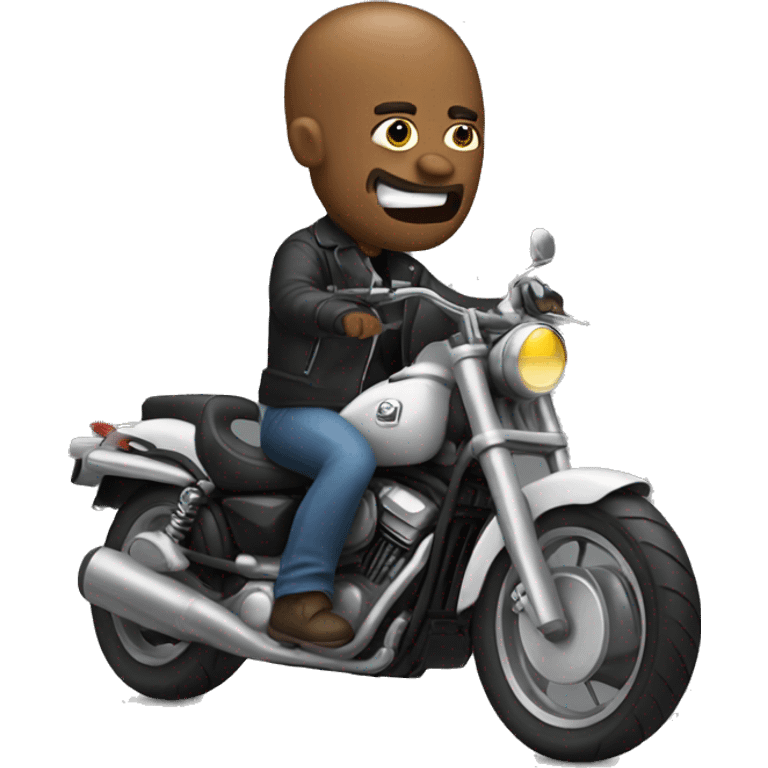 Biker rides his motorcycle with crazy face emoji