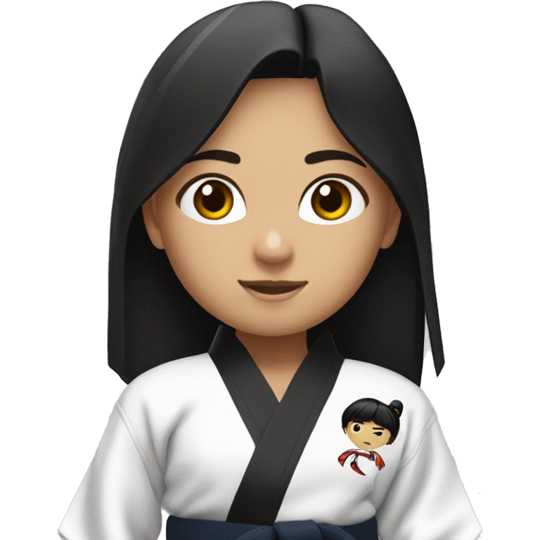 girl with black hair wearing a taekwondo dobok with white belt emoji