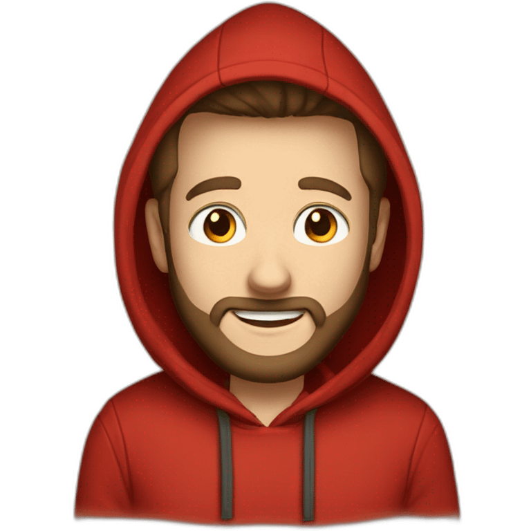 white dude smiling with a brown beard and short brown hair with a red hooded hoodie with Posh embroidered on the hoodie emoji