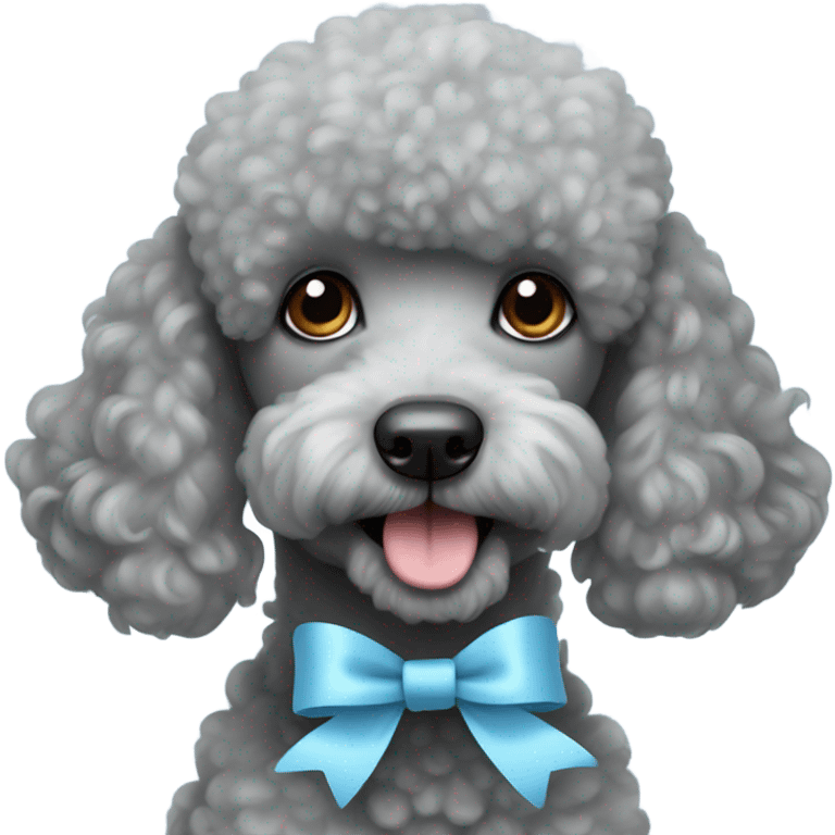 Gray poodle with a cute light blue ribbon on ears and  emoji