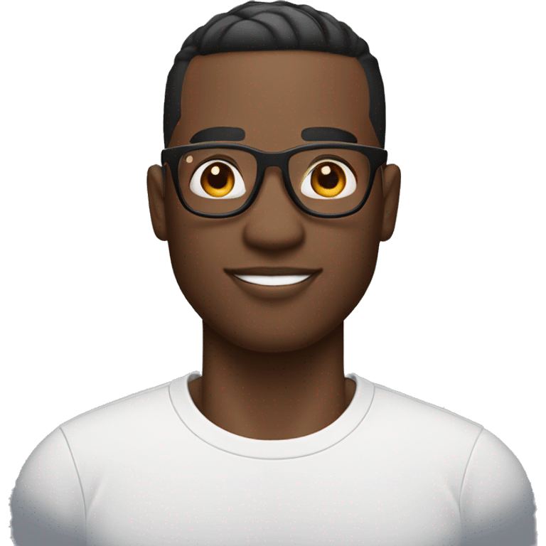 Black man with High top fade and bush eyebrows, white shirt and glasses with AirPods.  emoji