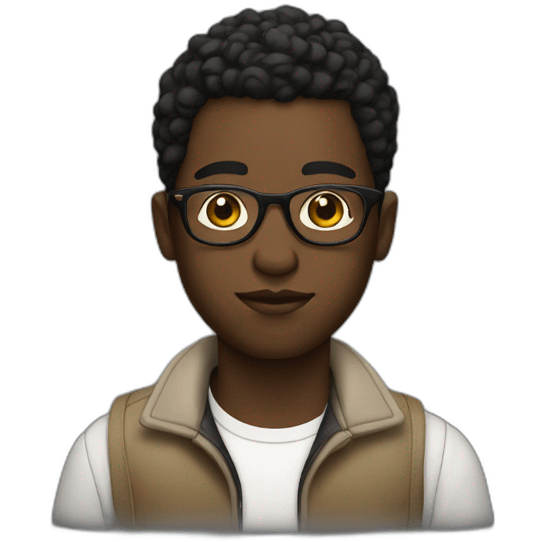 Black boy with faded low cut and glasses emoji