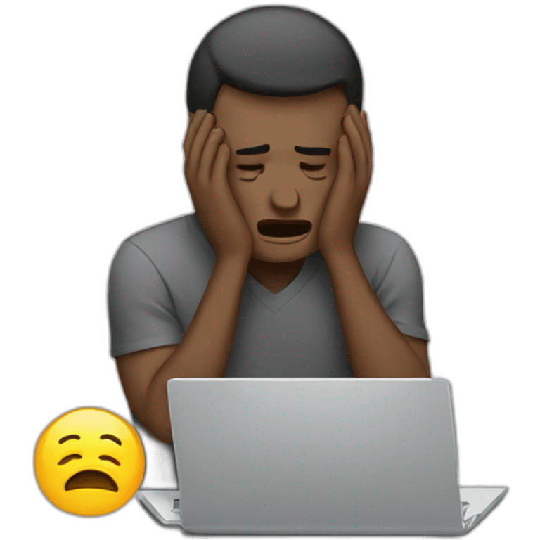 Crying man working with on a laptop. emoji