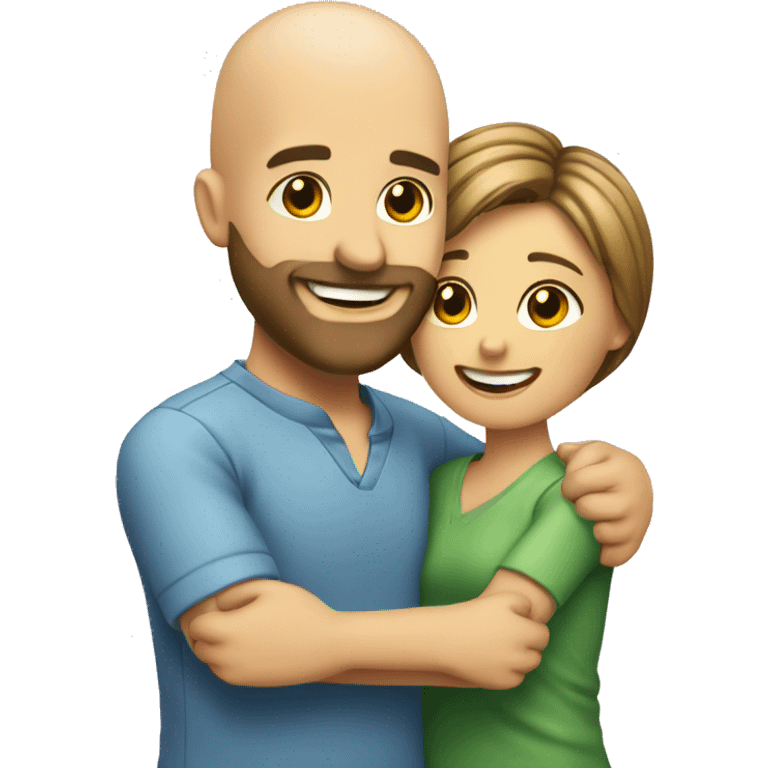 Happy-secret-couple-bald-guy-with-beard-with-boy-haircut-girl-hug emoji