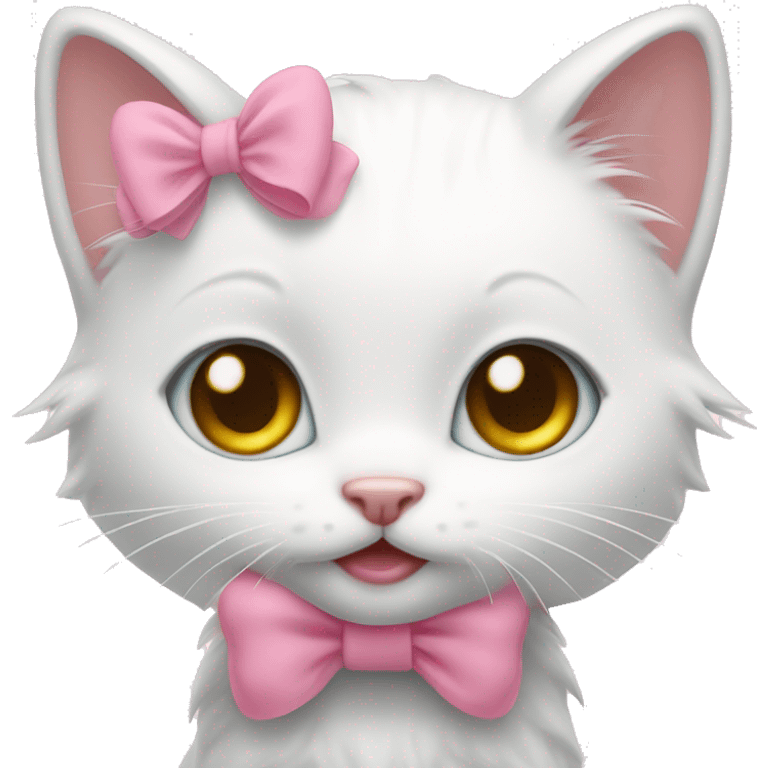 little cute white kitten with a pink bow  emoji