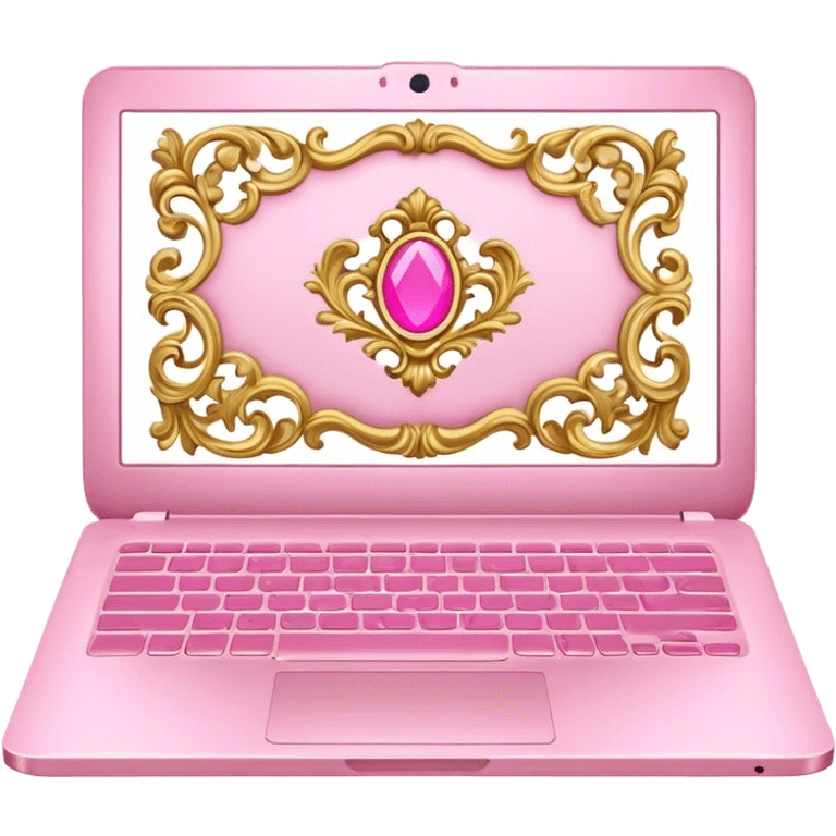 Laptop with rococo style pink and gold emoji