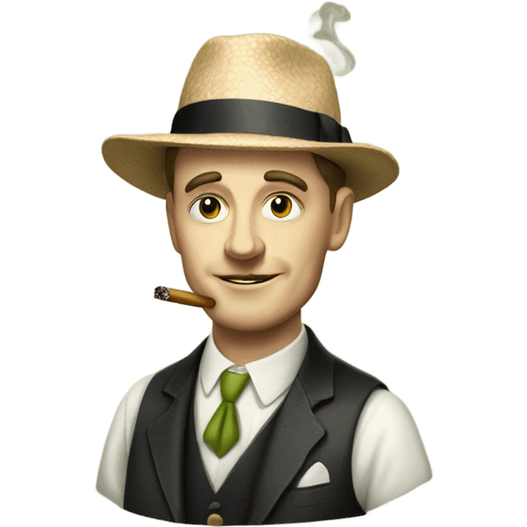 white man in 1920s with melon hat and smoking emoji