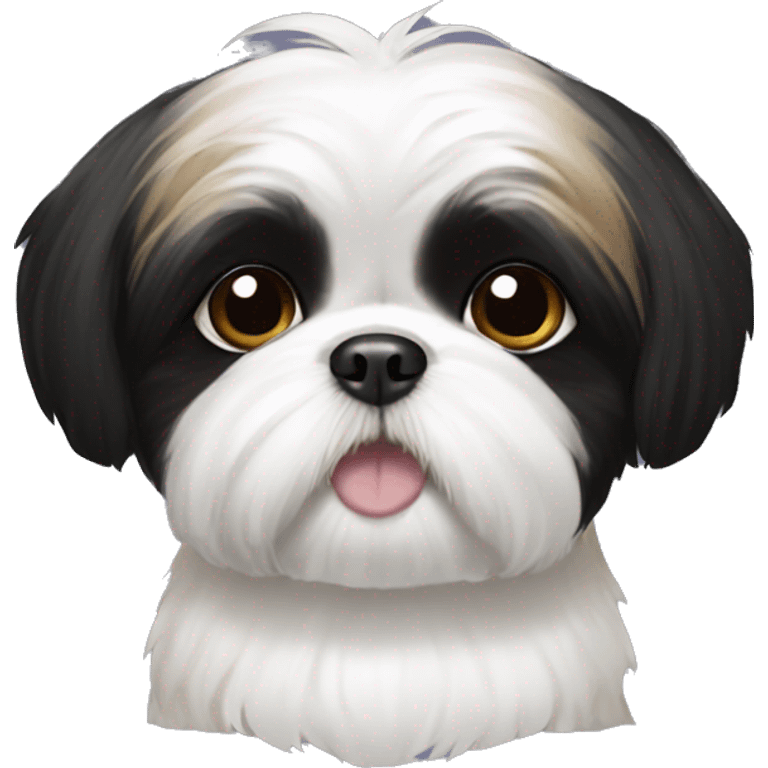 Shih tzu with black panda eyes, a white spot on her head  emoji