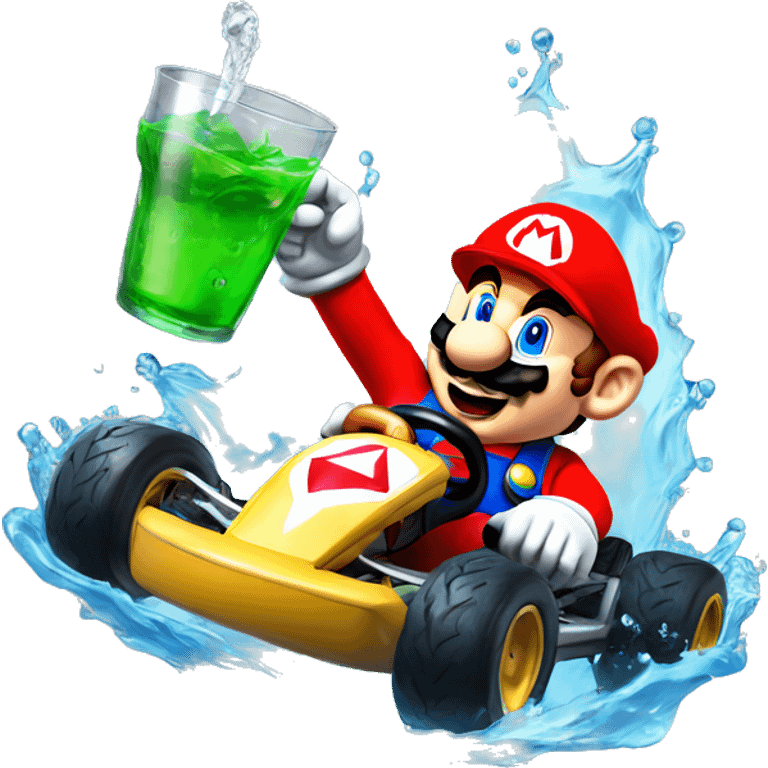 Mario kart avec un verre d’eau  emoji