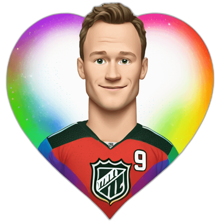 Jonathan Toews inside a rainbow heart emoji