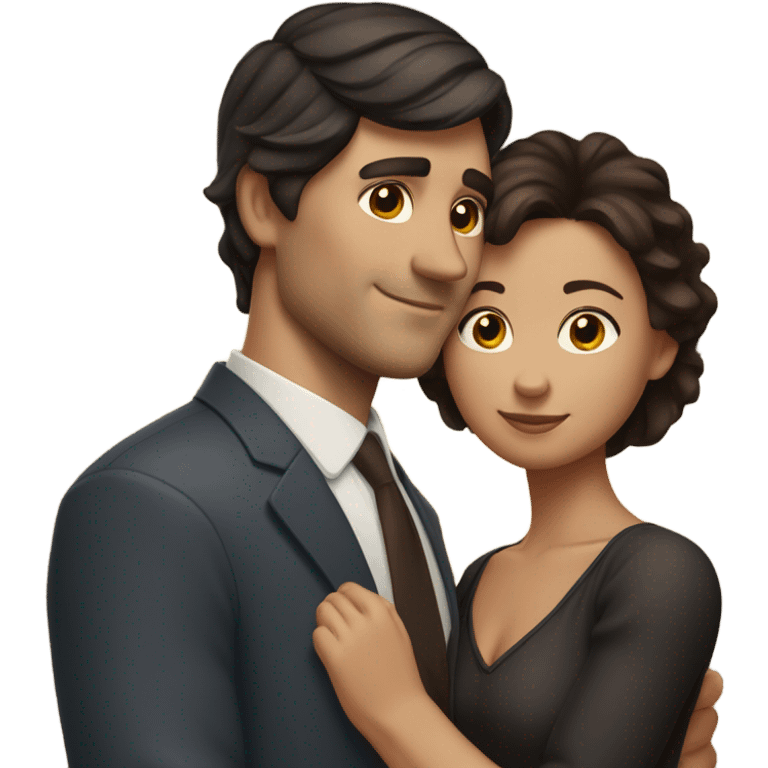 Dark haired white man hugging beautiful woman with medium tan skin and short dark brown hair  emoji