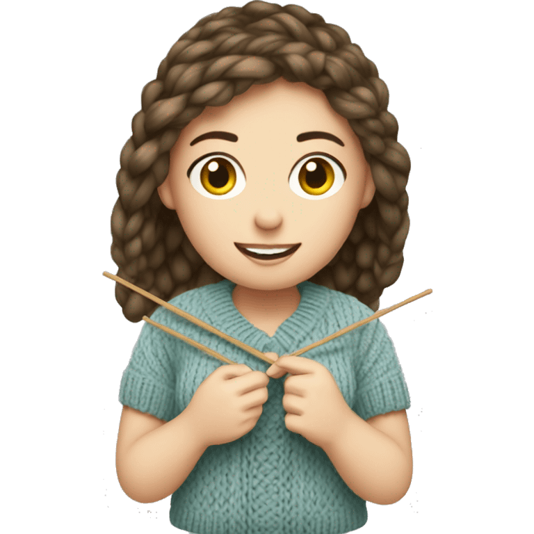 White brunette girl knitting emoji