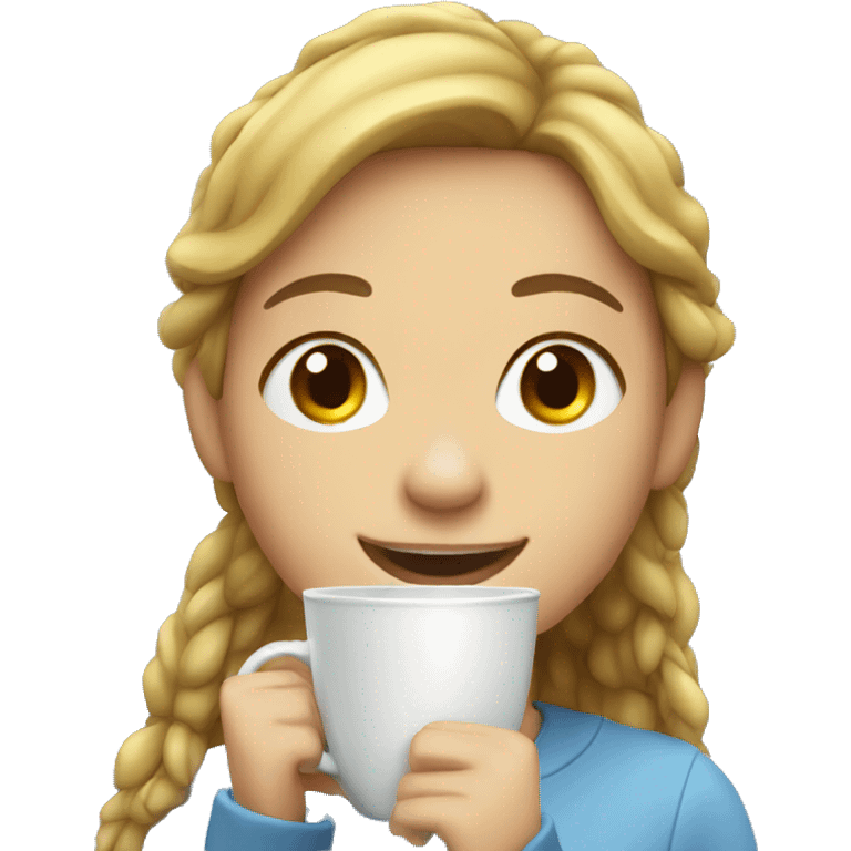 smiling girl with cup rain emoji