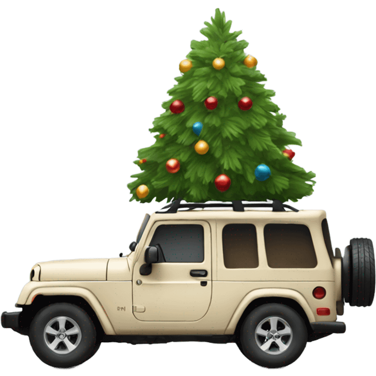 beige explore jeep car with christmas tree in the trunk emoji