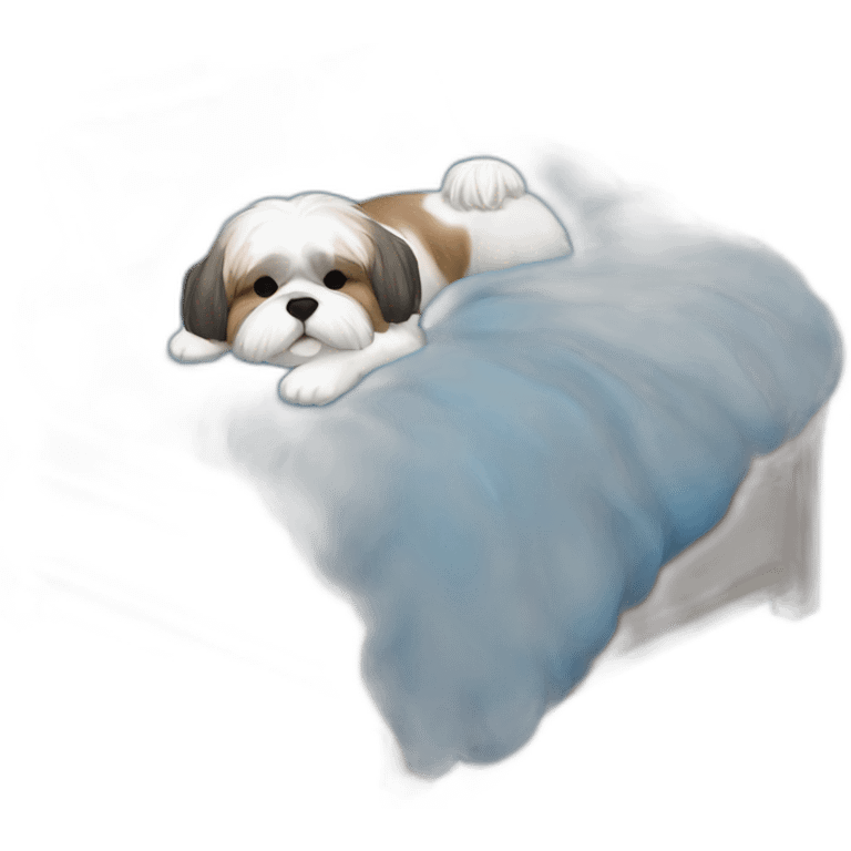 Shih tzu sleeping in fluffy blue bed emoji