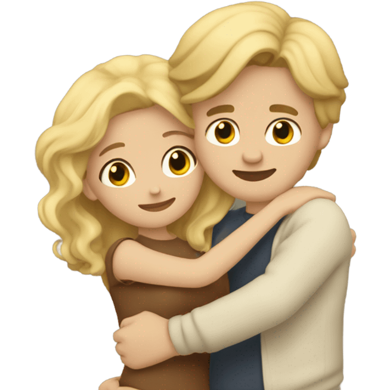 Blonde girl hugging a light brown wavy hair guy emoji