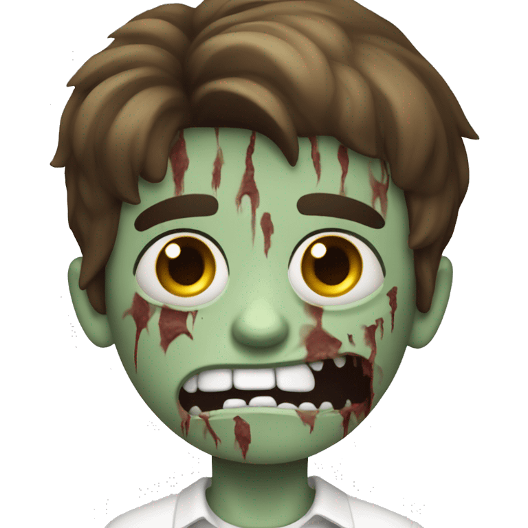 scared boy zombie with medium dark brown hair and white shirt emoji