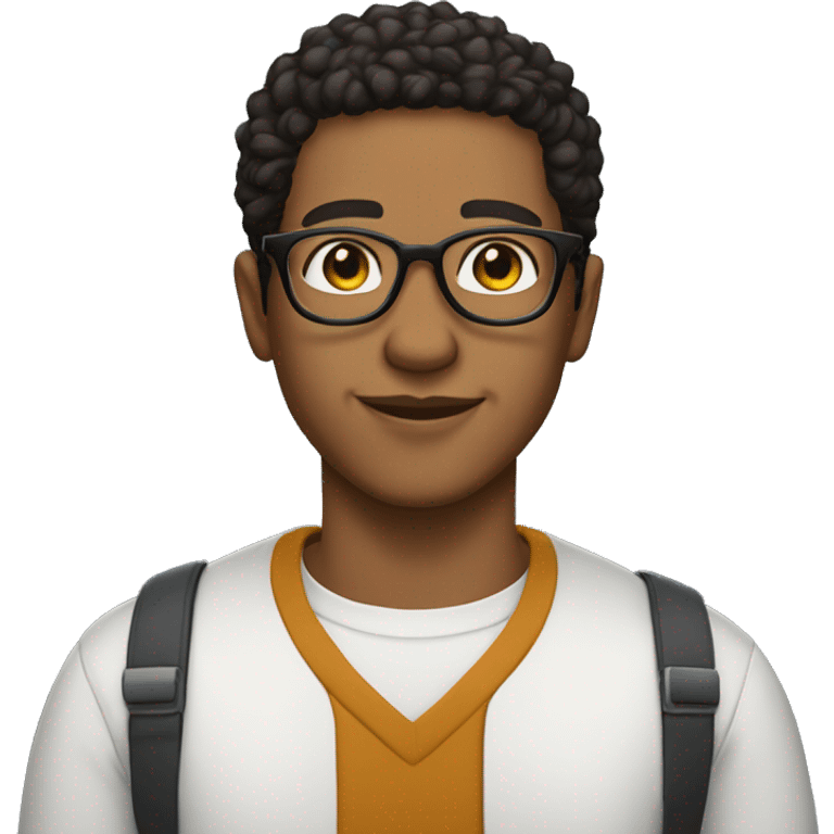 A lightskin guy with glasses that has a shirt with the name Chaz on it  emoji