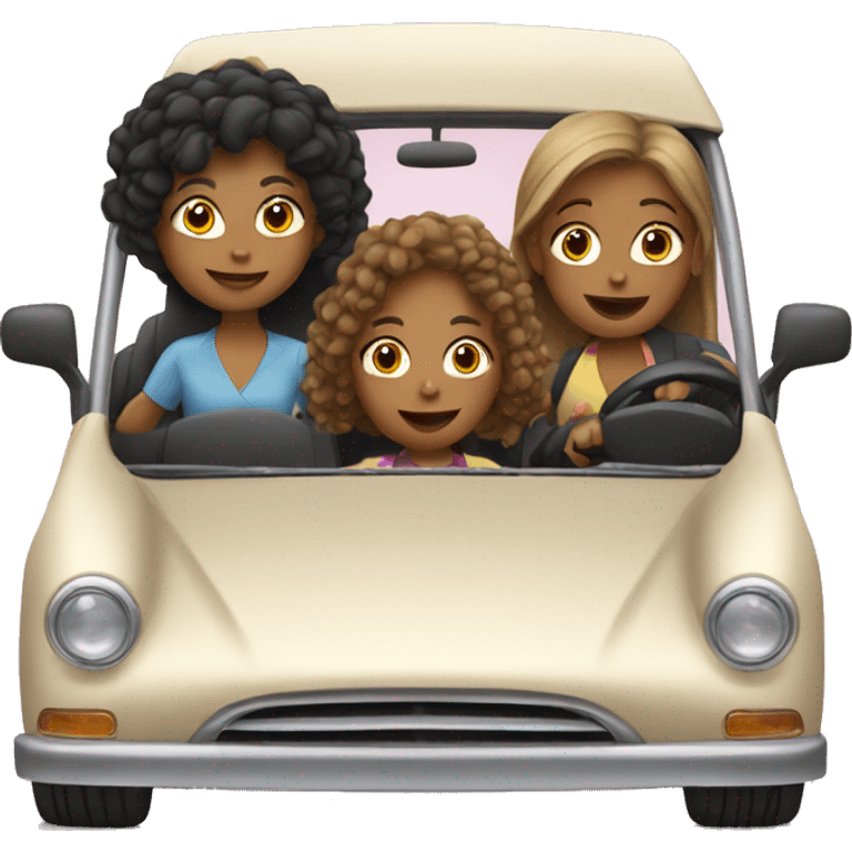 three Girls driving car emoji