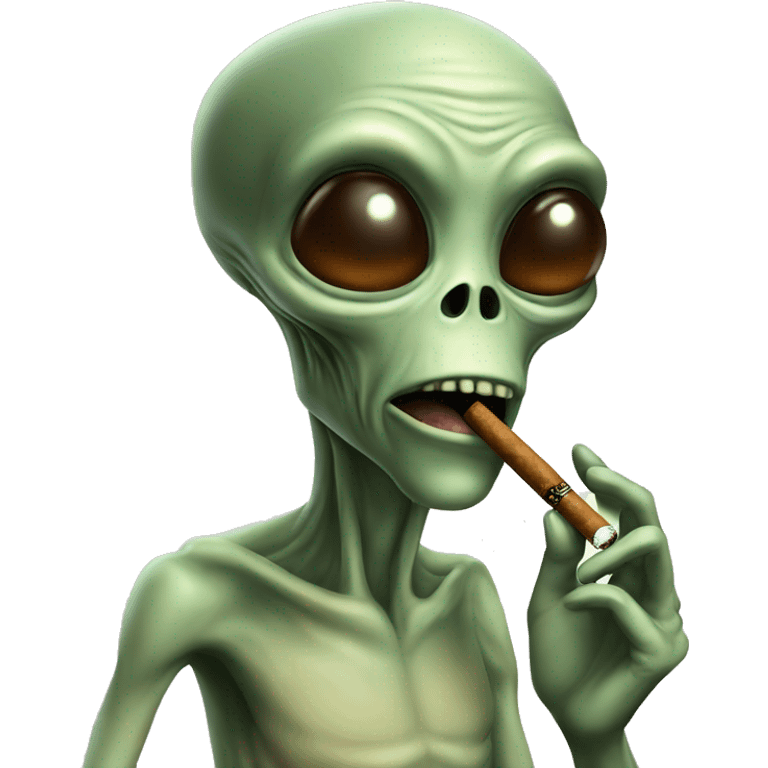 Alien smoking a brown cigarrette emoji