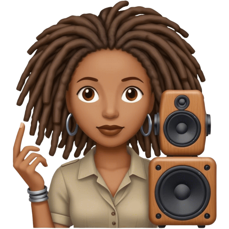 Black woman with locs with speaker emoji