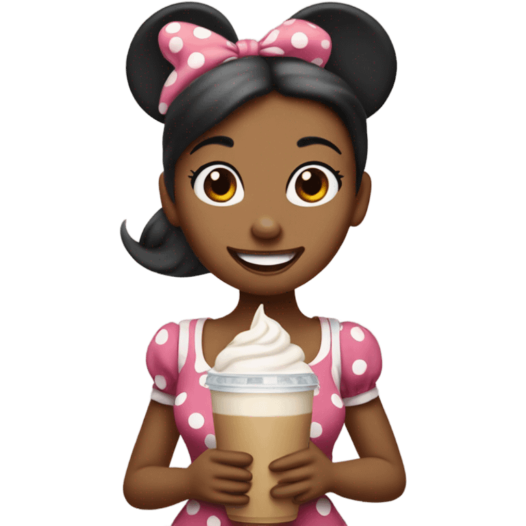 Minnie mouse girl holding an ice coffee emoji