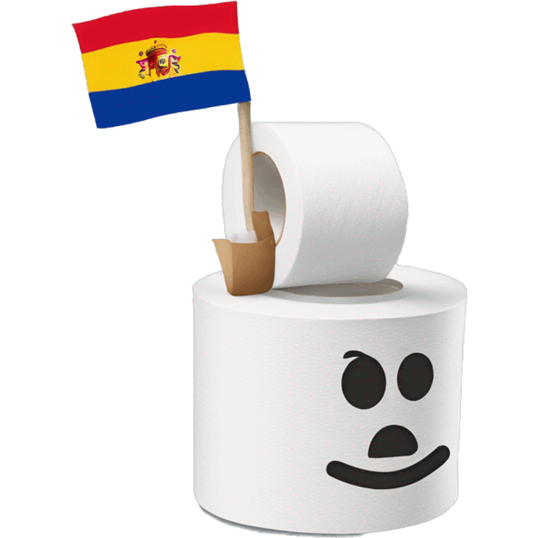 Toilet roll with a face holding Spanish flag emoji