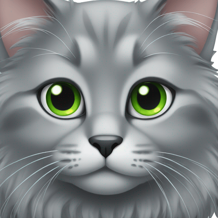 Fluffy grey cat with green eyes emoji